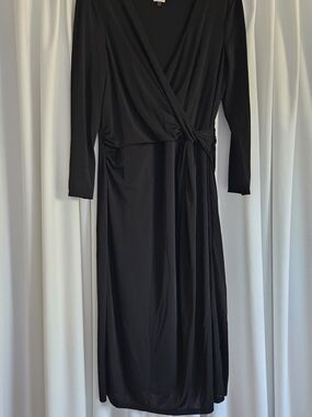 Anne Klein Black Long-Sleeve Faux Wrap Dress
